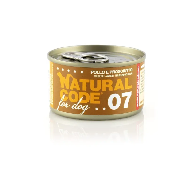 Natural code cane pollo e prosciutto lattina 90 gr