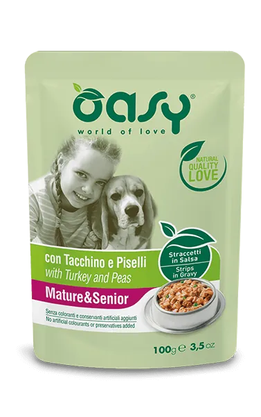 Oasy dog straccetti mature & senior tacchino bustina 100 gr