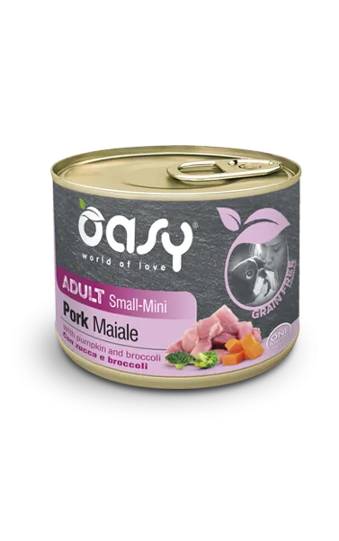 Oasy dog grain free adult small mini maiale lattina 200 gr