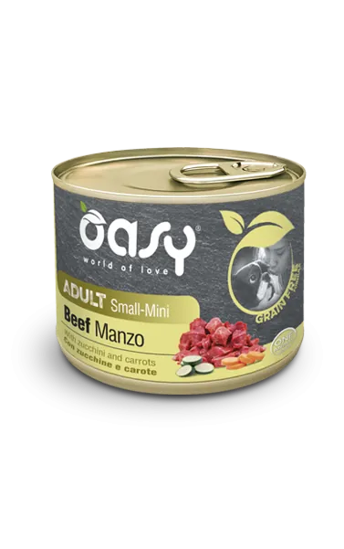 Oasy dog grain free adult small mini manzo lattina 200 gr