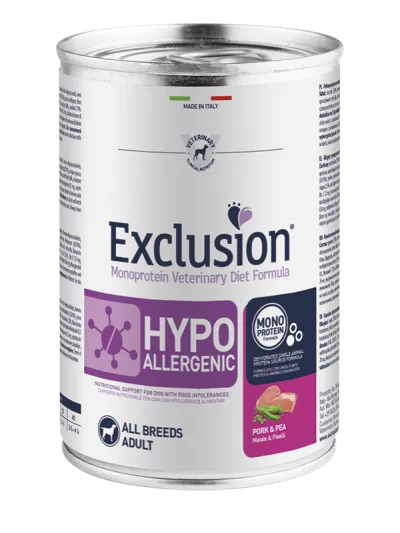 Exclusion dog hypo maiale e piselli lattina 400 gr