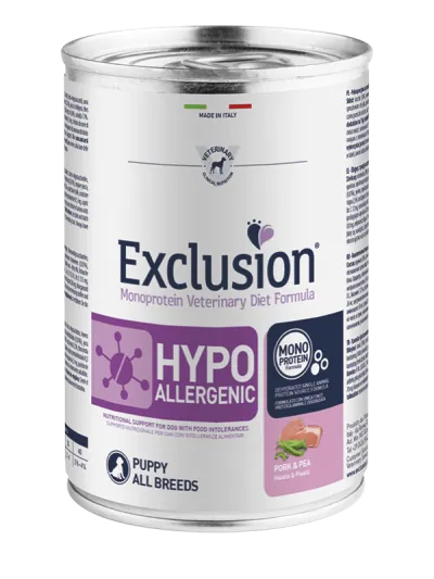 Exclusion dog hypo puppy maiale e piselli lattina 400 gr
