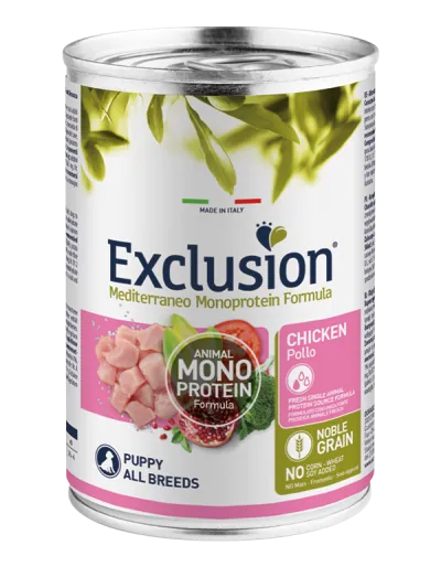 Exclusion dog mediterraneo puppy pollo lattina 400 gr