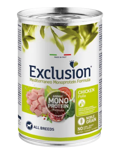 Exclusion dog mediterraneo adult pollo lattina 400 gr