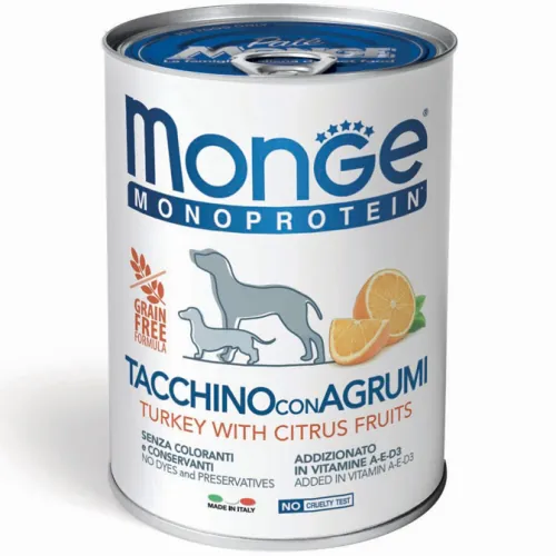 Monge dog fruit tacchino e agrumi lattina 400 gr