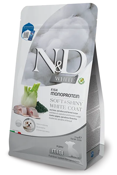 Nd dog white spigola spirulina e finocchio puppy mini 1,5 kg