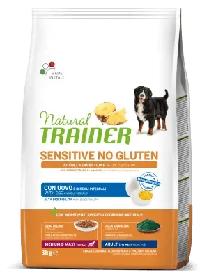 Trainer natural dog sensitive adult medium maxi uovo e cereali 12 kg