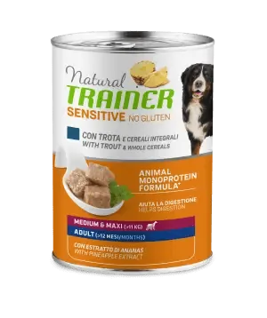 Trainer natural dog sensitive adult medium maxi trota e cereali lattina 400 gr