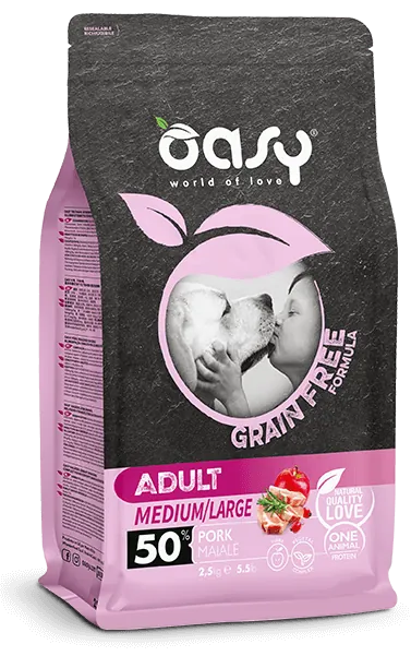 Oasy dog grain free adult medium large maiale 2,5 kg