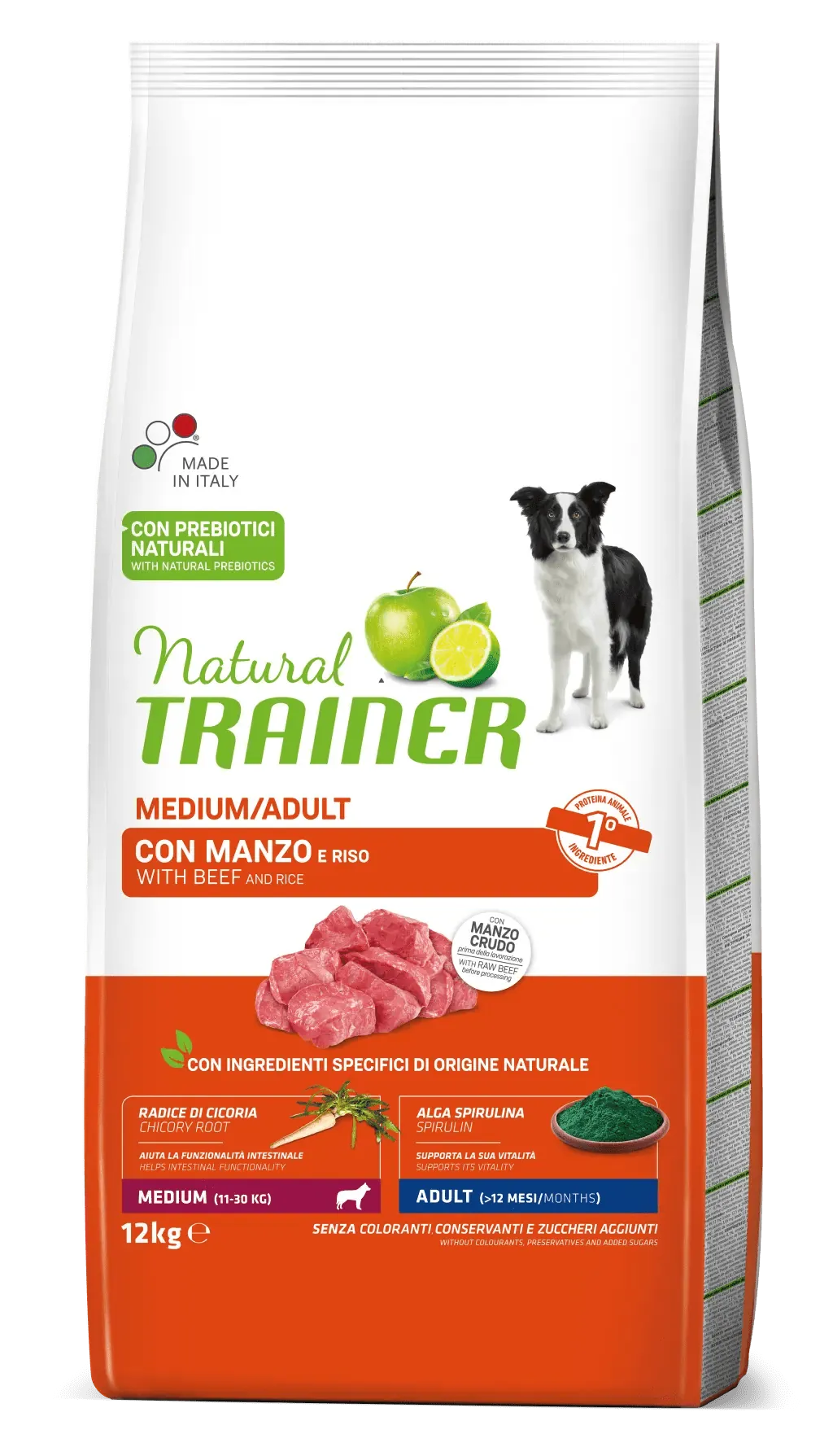 Trainer natural dog adult medium manzo e riso 12 kg