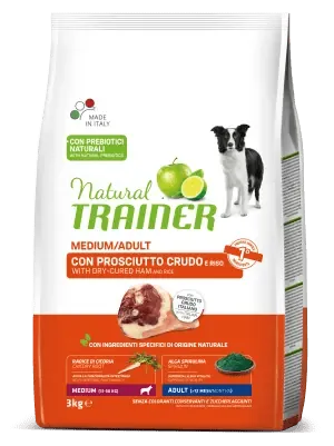 Trainer natural dog adult medium prosciutto e riso 3 kg