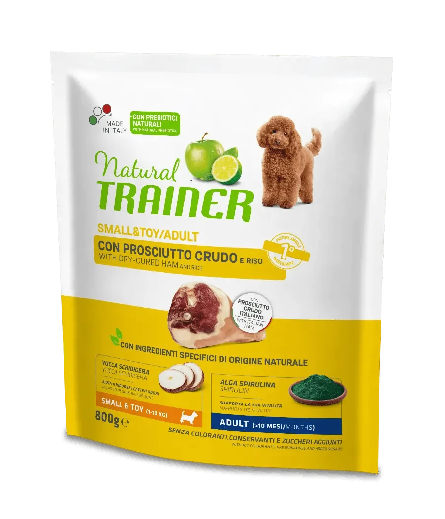 Trainer natural dog adult mini prosciutto e riso 800 gr