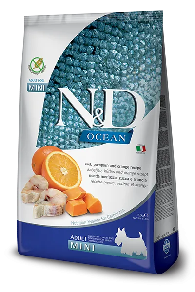 Nd dog ocean zucca merluzzo e arancia adult mini 2,5 kg