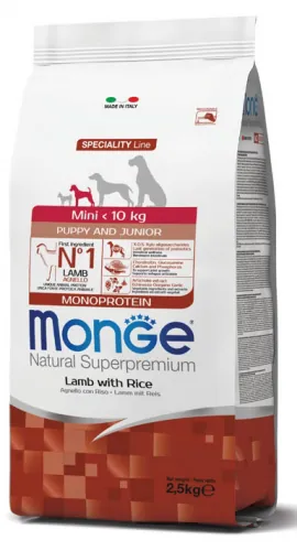 Monge dog puppy & junior mini agnello e riso 2,5 kg