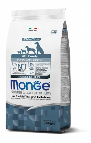Monge dog puppy & junior all breeds trota riso e patate 2,5 kg