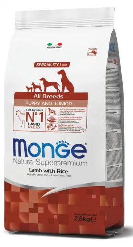 Monge dog puppy & junior all breeds agnello e riso 12 kg