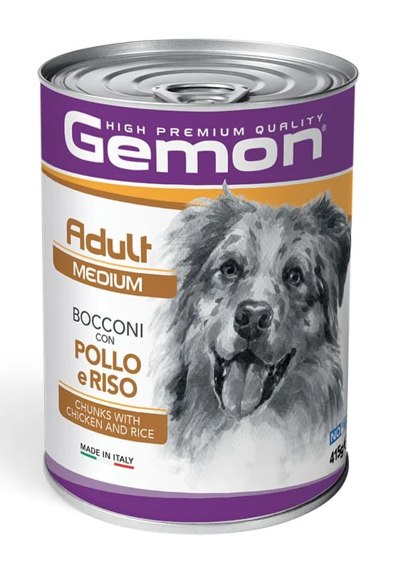 Gemon dog adult medium bocconi con pollo e riso lattina 415 gr