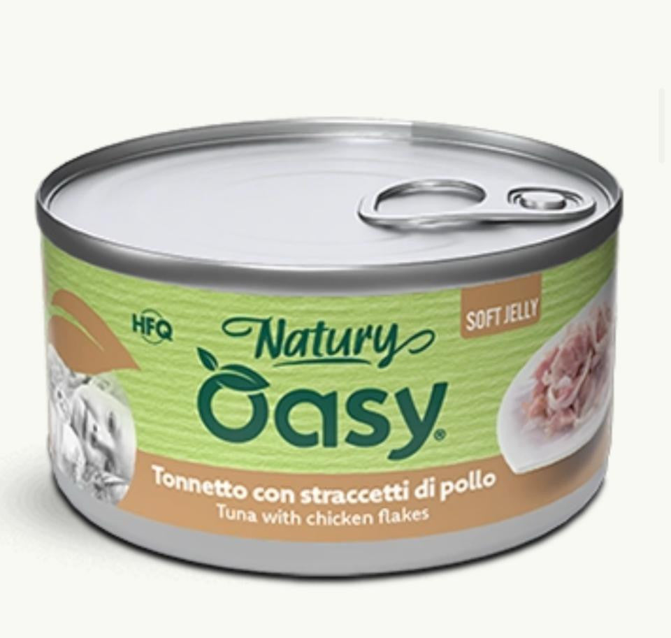 Oasy cat jelly tonnetto con straccetti di pollo lattina 85 gr