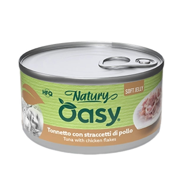 Oasy cat tonnetto con straccetti di pollo lattina 150 gr