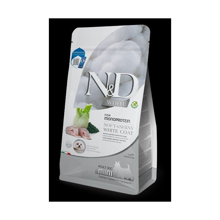 N&d cane white spigola finocchio e spirulina adult mini 5 kg