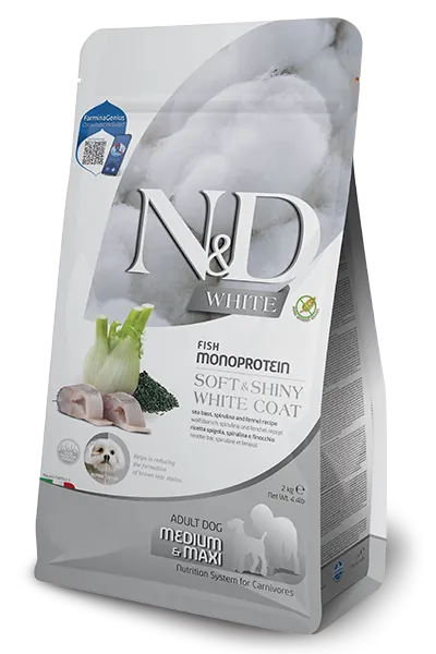 N&d cane white spigola finocchio e spirulina adult medio maxi 7 kg