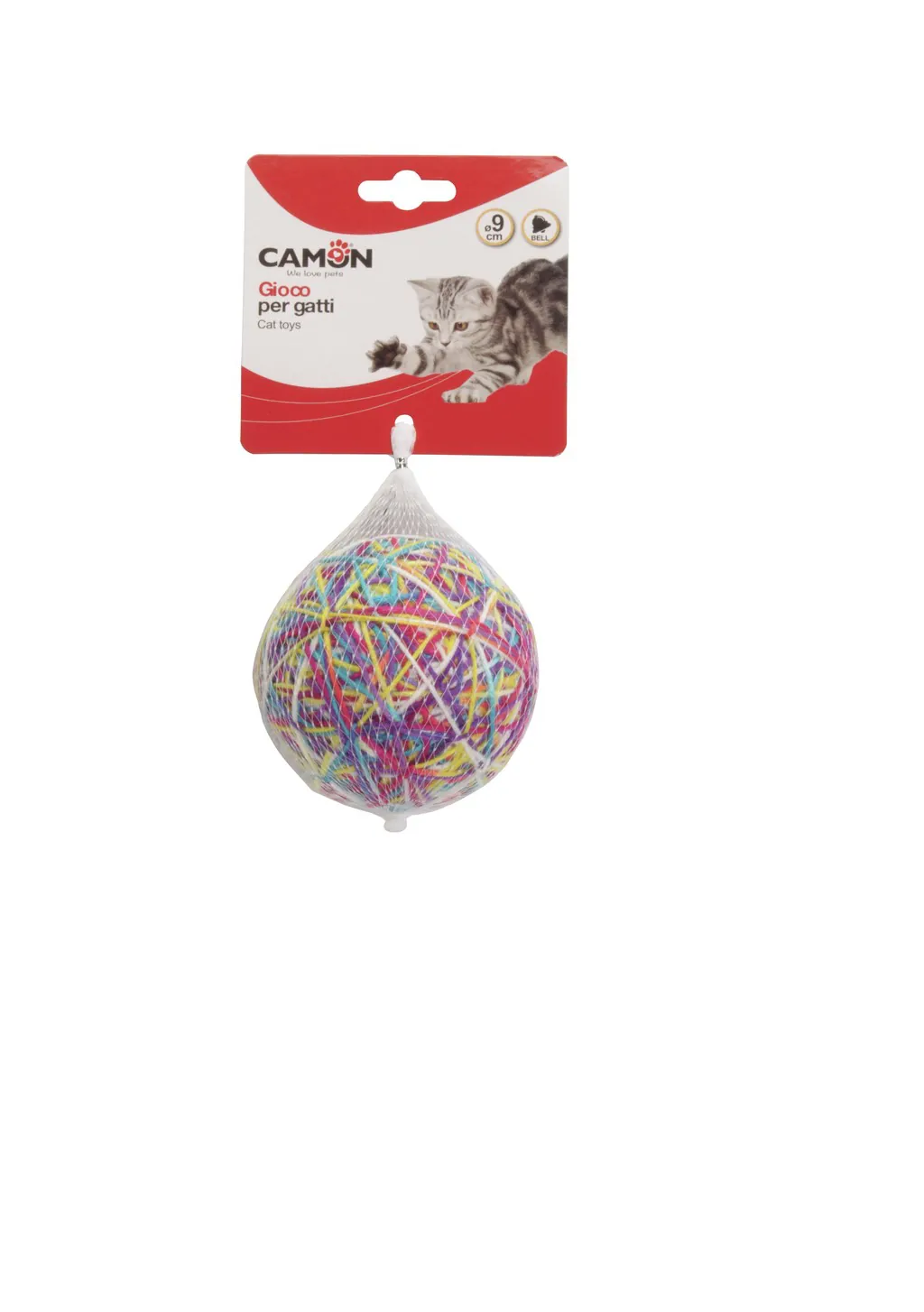 Gioco gatto gomitolo con sonaglio 9 cm