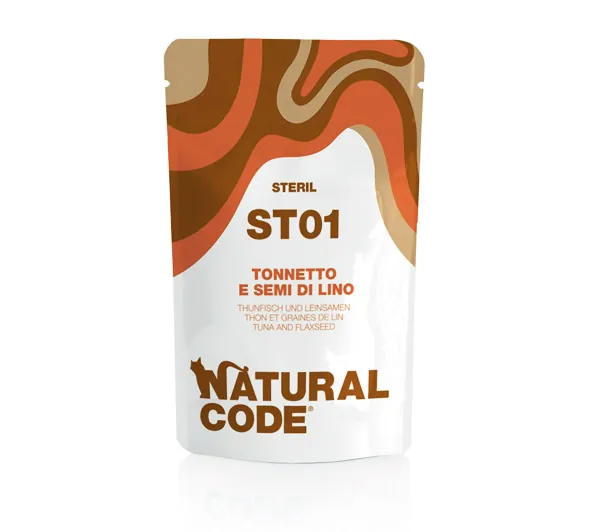 Natural code gatto sterilized tonnetto e semi di lino bustina 70 gr