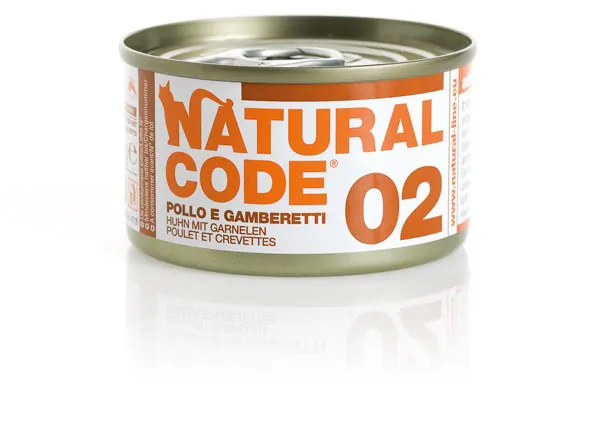 Natural code gatto pollo e gamberetti lattina 85 gr