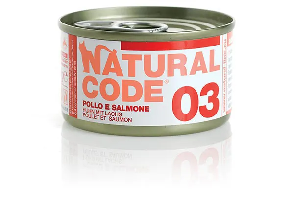 Natural code gatto salmone e pollo lattina 85 gr