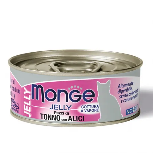 Monge cat jelly pezzetti di tonno e acciughe lattina 80 gr