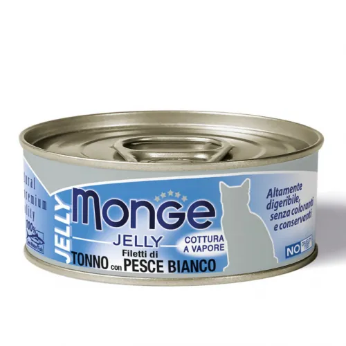 Monge cat jelly filetti di tonno e pesce bianco lattina 80 gr