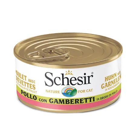 Schesir gatto pollo e gamberetti in brodo lattina 70 gr