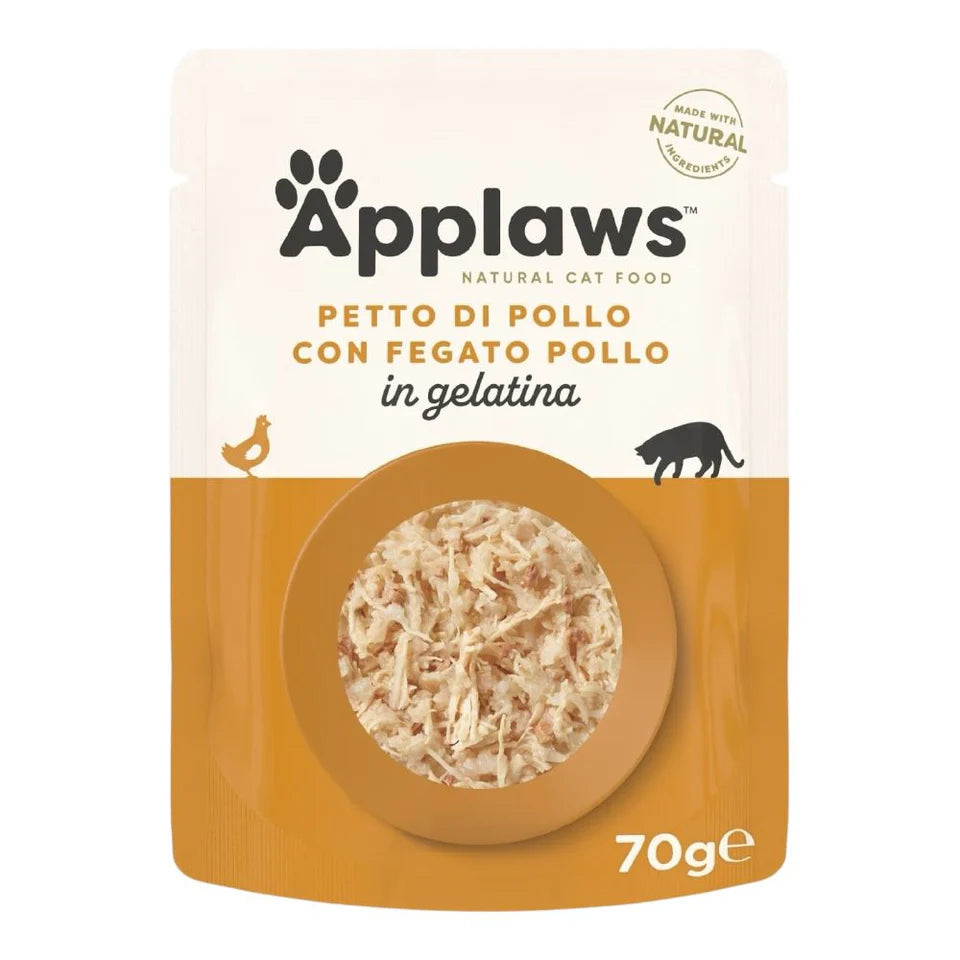 Applaws Gatto Petto e Fegato di Pollo in Gelatina Bustina 70 Gr 16x