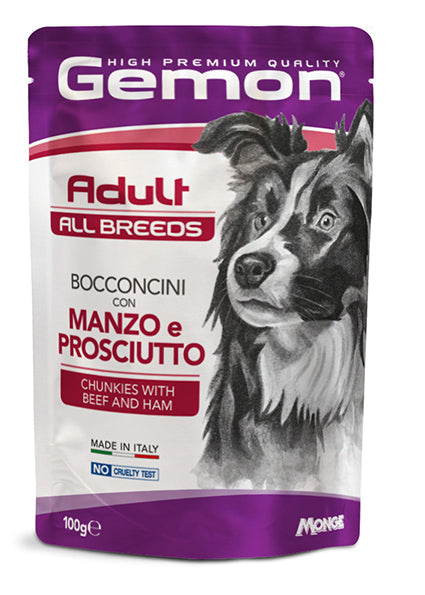 Gemon Cane Bocconcini Con Manzo E Prosciutto Adult Busta 100 Gr 24x