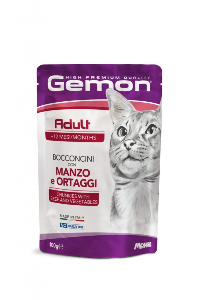 Gemon Gatto Adult Con Bocconini Manzo E Verdure Busta 100 Gr 24x
