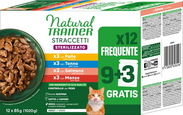 Natural Trainer Gatto Multipack Sterilized Straccetti Mix 12 Bustine 85 Gr 4x