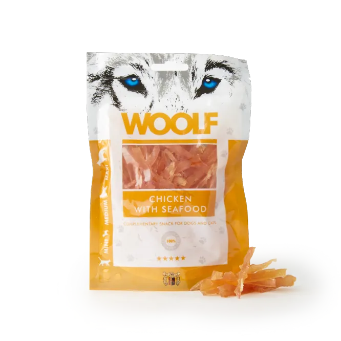 Woolf straccetti di pollo e frutti di mare 100 gr