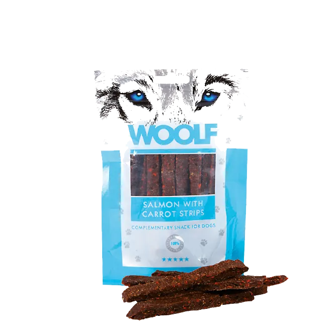 Woolf strisce di salmone e carote 100 gr