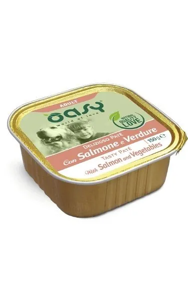 Oasy dog delizioso pate' salmone e verdure vaschetta 150 gr
