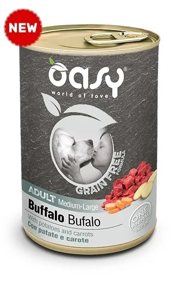 Oasy dog grain free adult medium large bufalo lattina 400 gr
