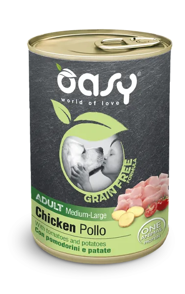 Oasy dog grain free adult medium large pollo lattina 400 gr