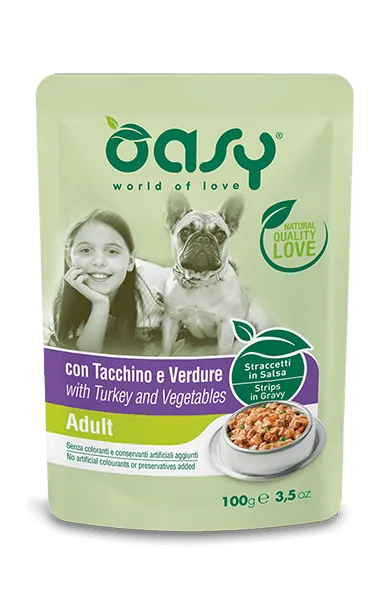 Oasy dog straccetti adult tacchino e verdure bustina 100 gr