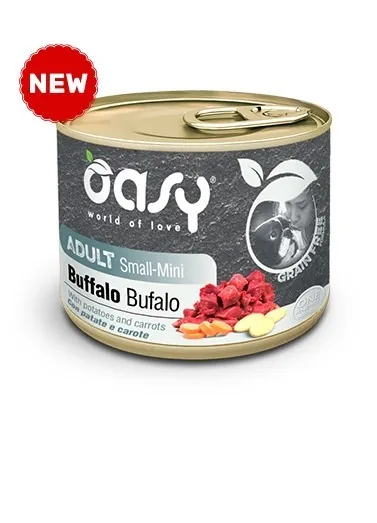 Oasy dog grain free adult small mini bufalo lattina 200 gr