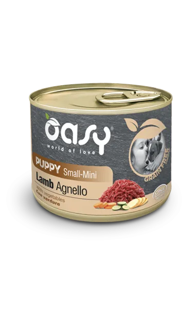 Oasy dog grain free puppy small mini agnello lattina 200 gr