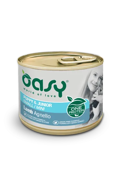 Oasy dog one puppy small agnello lattina 200 gr