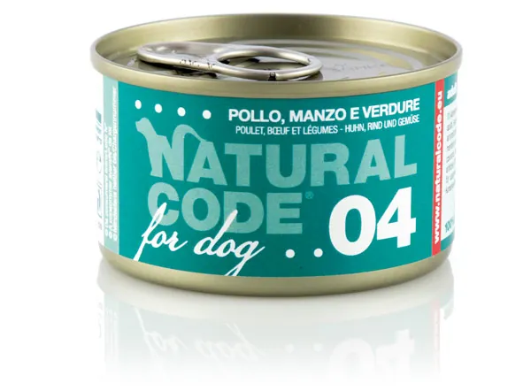 Natural code cane pollo manzo e verdure lattina 90 gr
