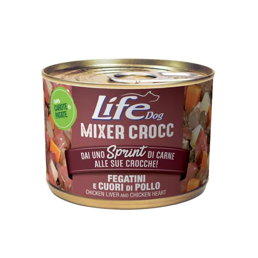 Life dog mixer crocc fegatini e cuori di pollo lattina 150 gr