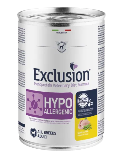 Exclusion dog hypo quaglia e piselli lattina 400 gr
