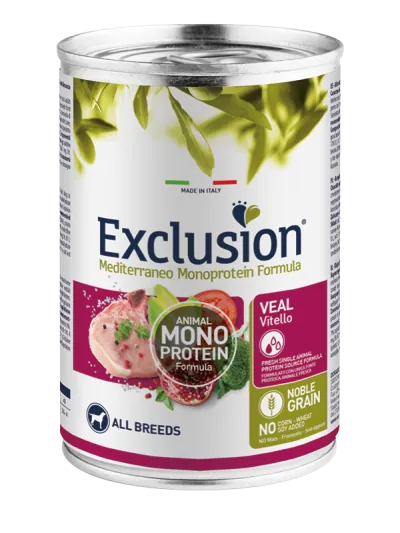 Exclusion dog mediterraneo  adult vitello lattina 400 gr
