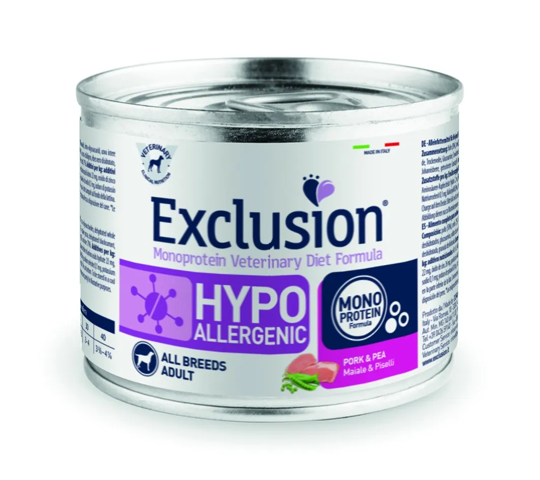 Exclusion dog hypo maiale e piselli lattina 200 gr